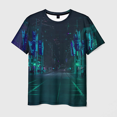 Мужская футболка Неоновая ночная улица / 3D-принт – фото 1