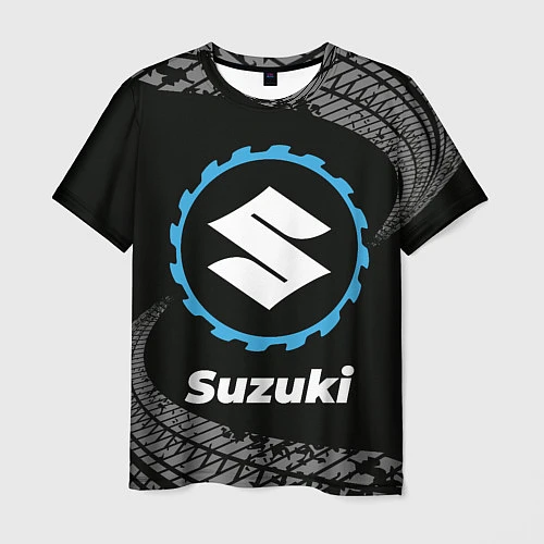 Мужская футболка Suzuki в стиле Top Gear со следами шин на фоне / 3D-принт – фото 1