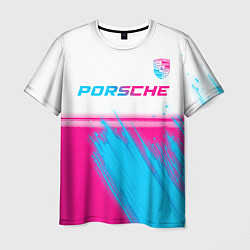 Мужская футболка Porsche neon gradient style: символ сверху