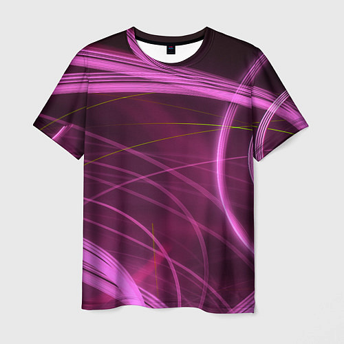 Мужская футболка Абстрактные неоновые розовые линии во тьме / 3D-принт – фото 1