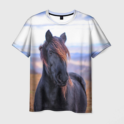 Мужская футболка Черный конь / 3D-принт – фото 1