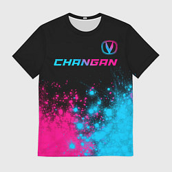 Футболка мужская Changan - neon gradient: символ сверху, цвет: 3D-принт