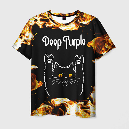Мужская футболка Deep Purple рок кот и огонь / 3D-принт – фото 1