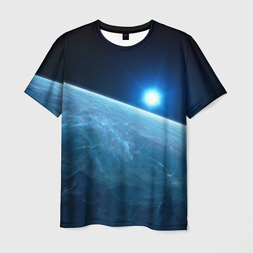 Мужская футболка Яркая звезда над горизонтом - космос / 3D-принт – фото 1