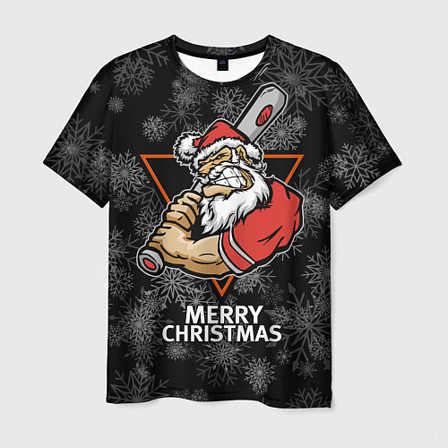 Мужская футболка Merry Christmas! Cool Santa with a baseball bat / 3D-принт – фото 1