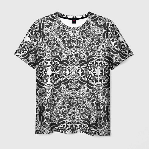 Мужская футболка Черно-белый ажурный кружевной узор / 3D-принт – фото 1