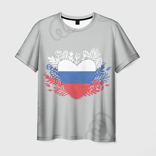 Мужская футболка Россия сердце / 3D-принт – фото 1