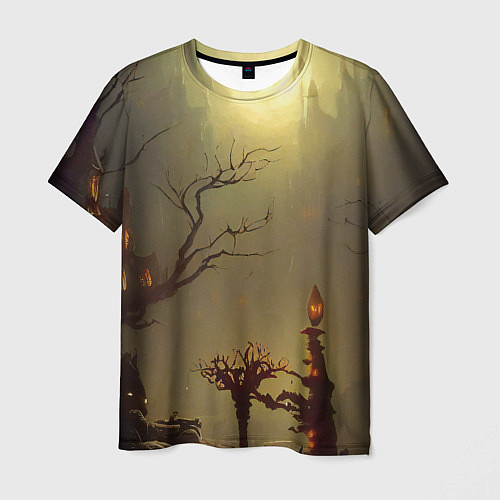 Мужская футболка Жуткий замок в тумане / 3D-принт – фото 1