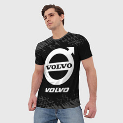 Футболка мужская Volvo speed на темном фоне со следами шин, цвет: 3D-принт — фото 2