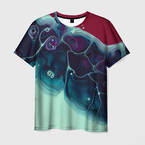 Мужская футболка Вода и краски - синие и красные / 3D-принт – фото 1