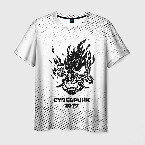 Мужская футболка Cyberpunk 2077 с потертостями на светлом фоне / 3D-принт – фото 1