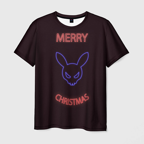 Мужская футболка Neon christmas bunny / 3D-принт – фото 1