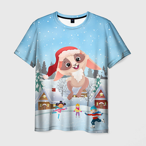 Мужская футболка Счастливый новогодний зайчик / 3D-принт – фото 1