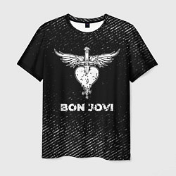 Футболка мужская Bon Jovi с потертостями на темном фоне, цвет: 3D-принт