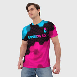 Футболка мужская Rainbow Six - neon gradient: символ сверху, цвет: 3D-принт — фото 2
