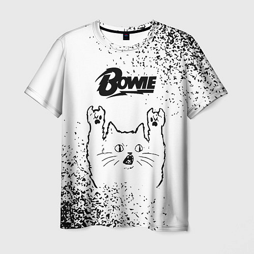 Мужская футболка David Bowie рок кот на светлом фоне / 3D-принт – фото 1