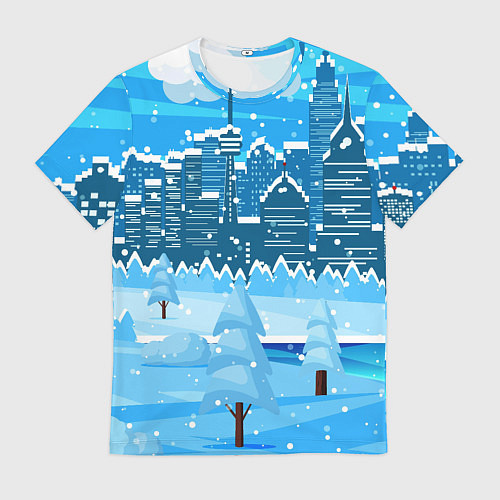 Мужская футболка Снежный город / 3D-принт – фото 1