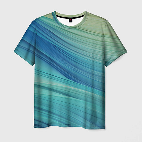 Мужская футболка Абстрактные синезелёные волны / 3D-принт – фото 1