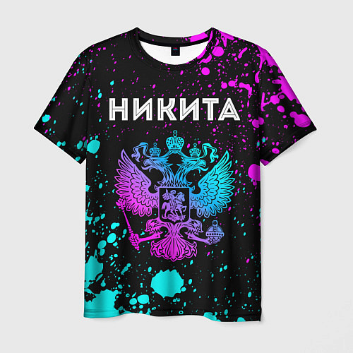 Мужская футболка Никита и неоновый герб России / 3D-принт – фото 1