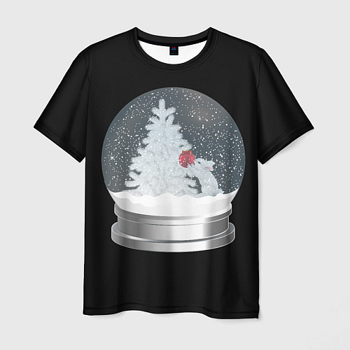 Мужская футболка Снежный шар с символом года кроликом / 3D-принт – фото 1