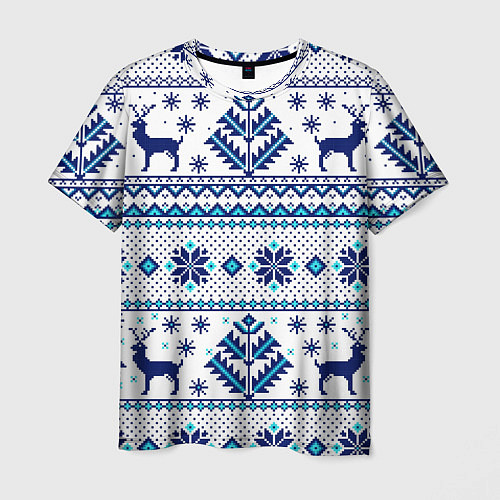 Мужская футболка Happy new year, blue deer / 3D-принт – фото 1