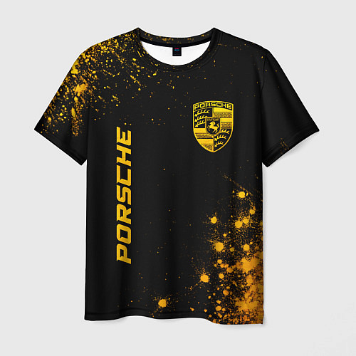 Мужская футболка Porsche - gold gradient: надпись, символ / 3D-принт – фото 1