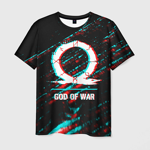 Мужская футболка God of War в стиле glitch и баги графики на темном / 3D-принт – фото 1