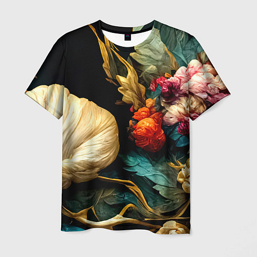 Мужская футболка Винтажные цветы акварелью / 3D-принт – фото 1