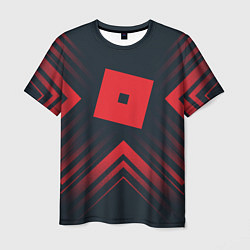 Футболка мужская Красный символ Roblox на темном фоне со стрелками, цвет: 3D-принт