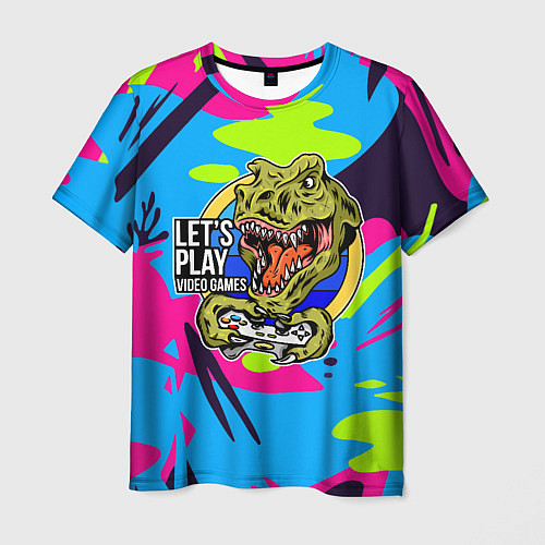 Мужская футболка Lets play video games - dinosaur / 3D-принт – фото 1