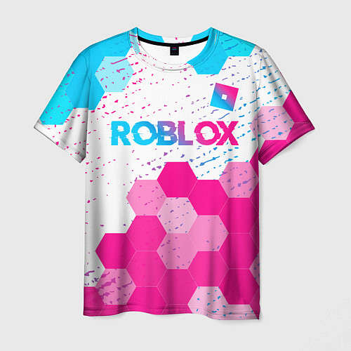 Мужская футболка Roblox neon gradient style: символ сверху / 3D-принт – фото 1