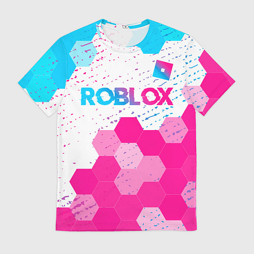 Мужская футболка Roblox neon gradient style: символ сверху / 3D-принт – фото 1