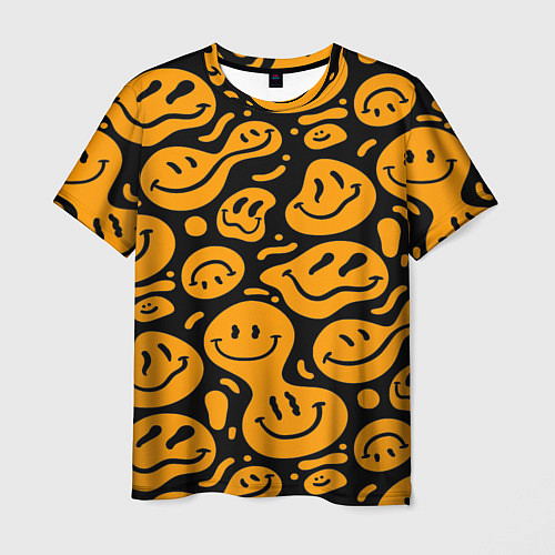Мужская футболка Растекающийся оранжевый смайл / 3D-принт – фото 1