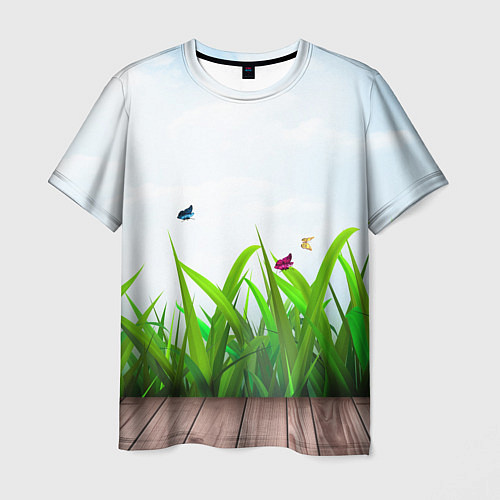 Мужская футболка Летняя трава и бабочки / 3D-принт – фото 1
