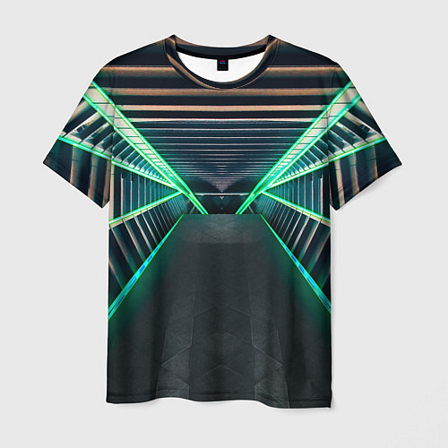 Мужская футболка Неоновые фонари на космическом коридоре / 3D-принт – фото 1