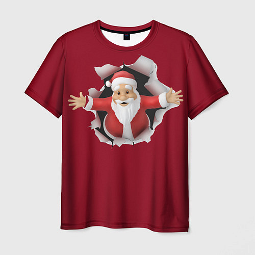 Мужская футболка Дед Мороз вылезает из стены / 3D-принт – фото 1