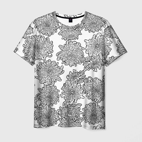 Мужская футболка Цветы хризантемы: линейный рисунок / 3D-принт – фото 1