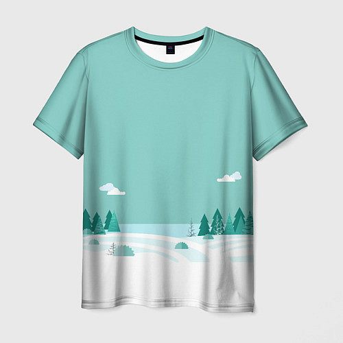 Мужская футболка Бирюзовый зимний лес / 3D-принт – фото 1