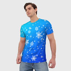 Футболка мужская Снежинки на голубом фоне, цвет: 3D-принт — фото 2
