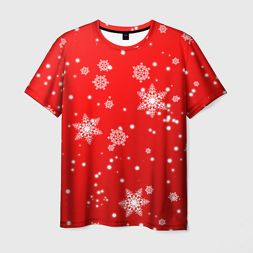 Мужская футболка Снежинки на красном фоне / 3D-принт – фото 1