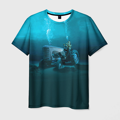Мужская футболка Аквалангист-тракторист на дне океана / 3D-принт – фото 1