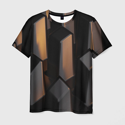 Мужская футболка Абстрактные тёмные геометрические блоки / 3D-принт – фото 1