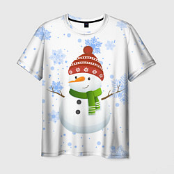 Футболка мужская Снеговик со снежинками, цвет: 3D-принт