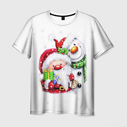 Футболка мужская Дед Мороз и снеговик с подарками, цвет: 3D-принт