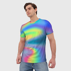 Футболка мужская Разноцветные абстрактные полосы под стеклом, цвет: 3D-принт — фото 2
