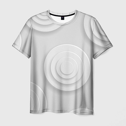 Мужская футболка Серый фон и абстрактные белые объёмные окружности / 3D-принт – фото 1