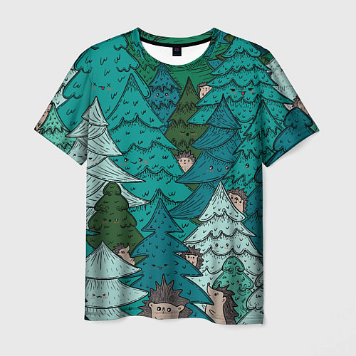 Мужская футболка Ежи в еловом лесу / 3D-принт – фото 1