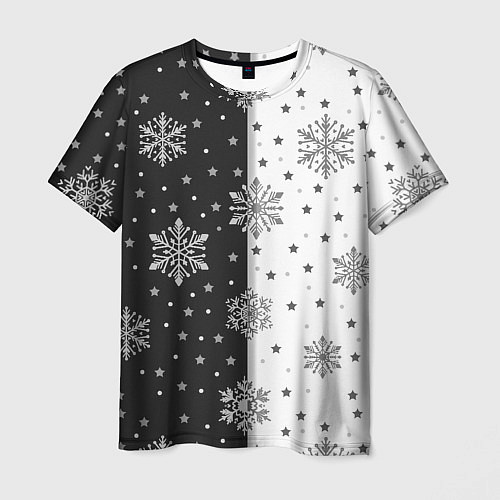Мужская футболка Рождественские снежинки на черно-белом фоне / 3D-принт – фото 1
