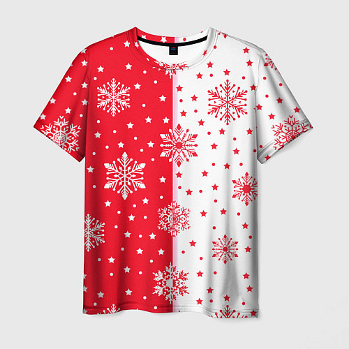 Мужская футболка Рождественские снежинки на красно-белом фоне / 3D-принт – фото 1