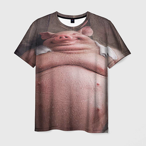 Мужская футболка Свинья сидит в сауне / 3D-принт – фото 1
